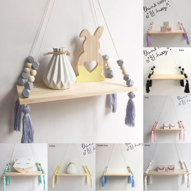 colorful beads tassel wooden Wall Shelf