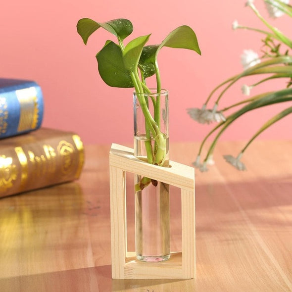 Glass and Wood Vase Planter