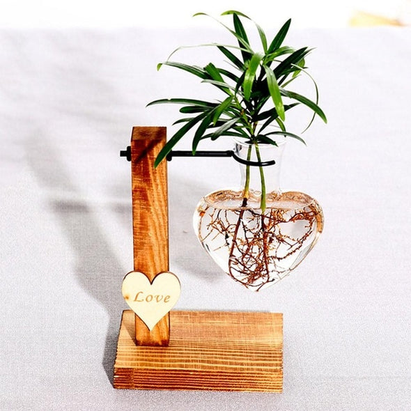 Glass and Wood Vase Planter