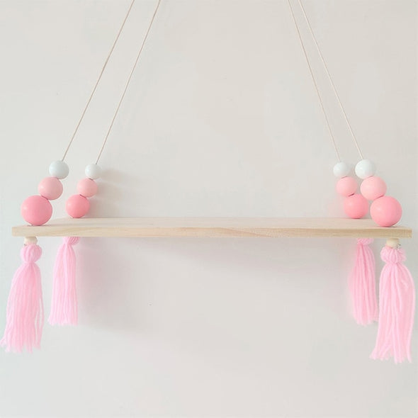 colorful beads tassel wooden Wall Shelf