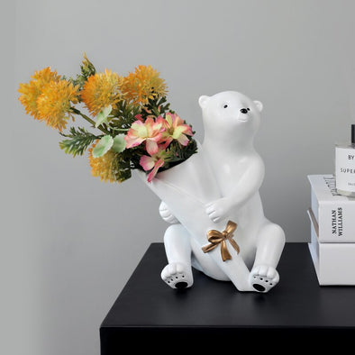 Resin Bear Statues And Sculptures Dried Flowers Vasse