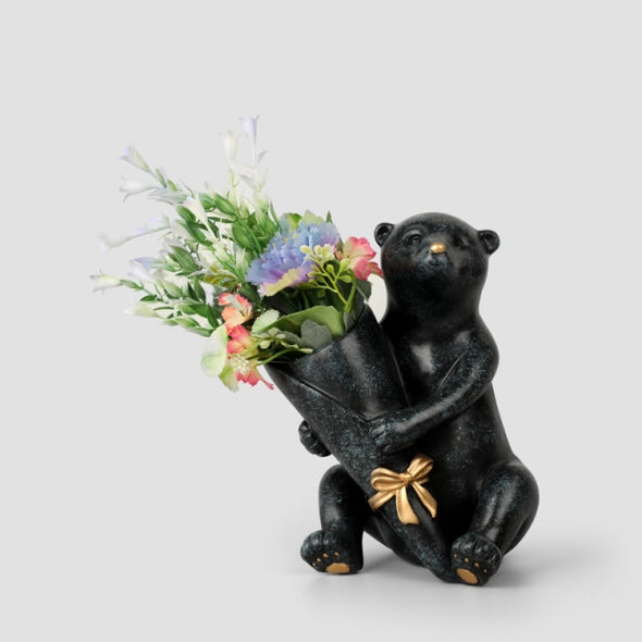 Resin Bear Statues And Sculptures Dried Flowers Vasse